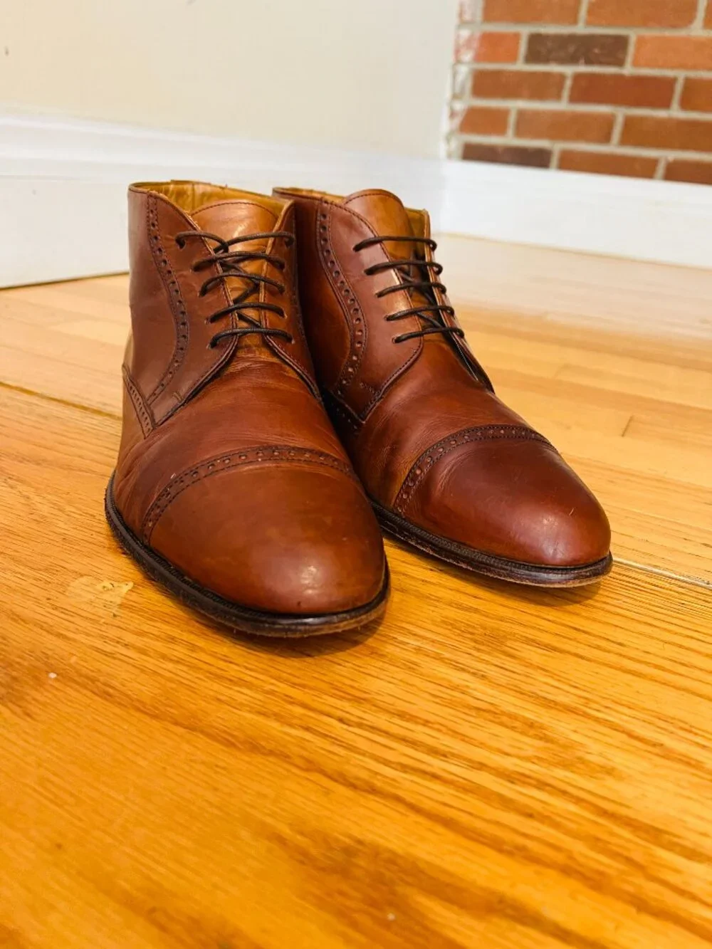 VTG Bostonian Oxford Ankle Boots Mens 9.5 Brown Leather Lace Up Chukka Italy